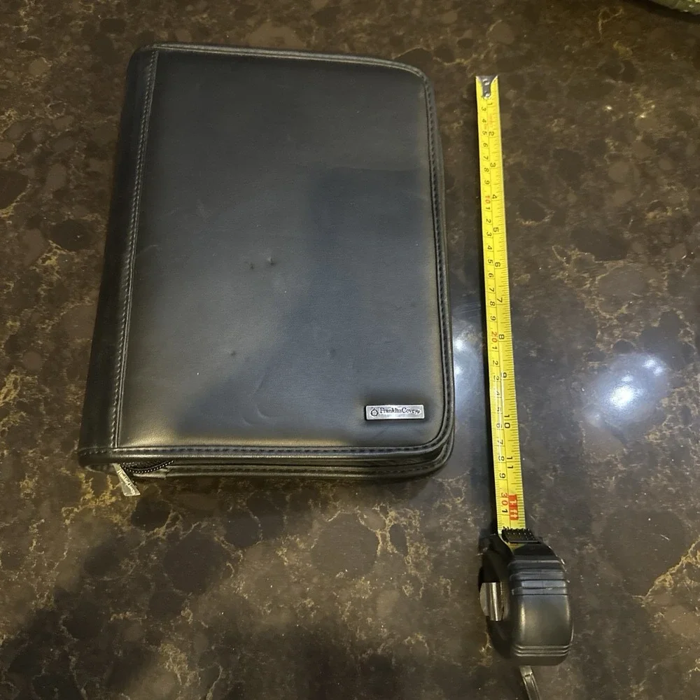 VINTAGE 2004 Franklin Covey 7 Ring Binder Planner Black Leather Zippered 10 X 8